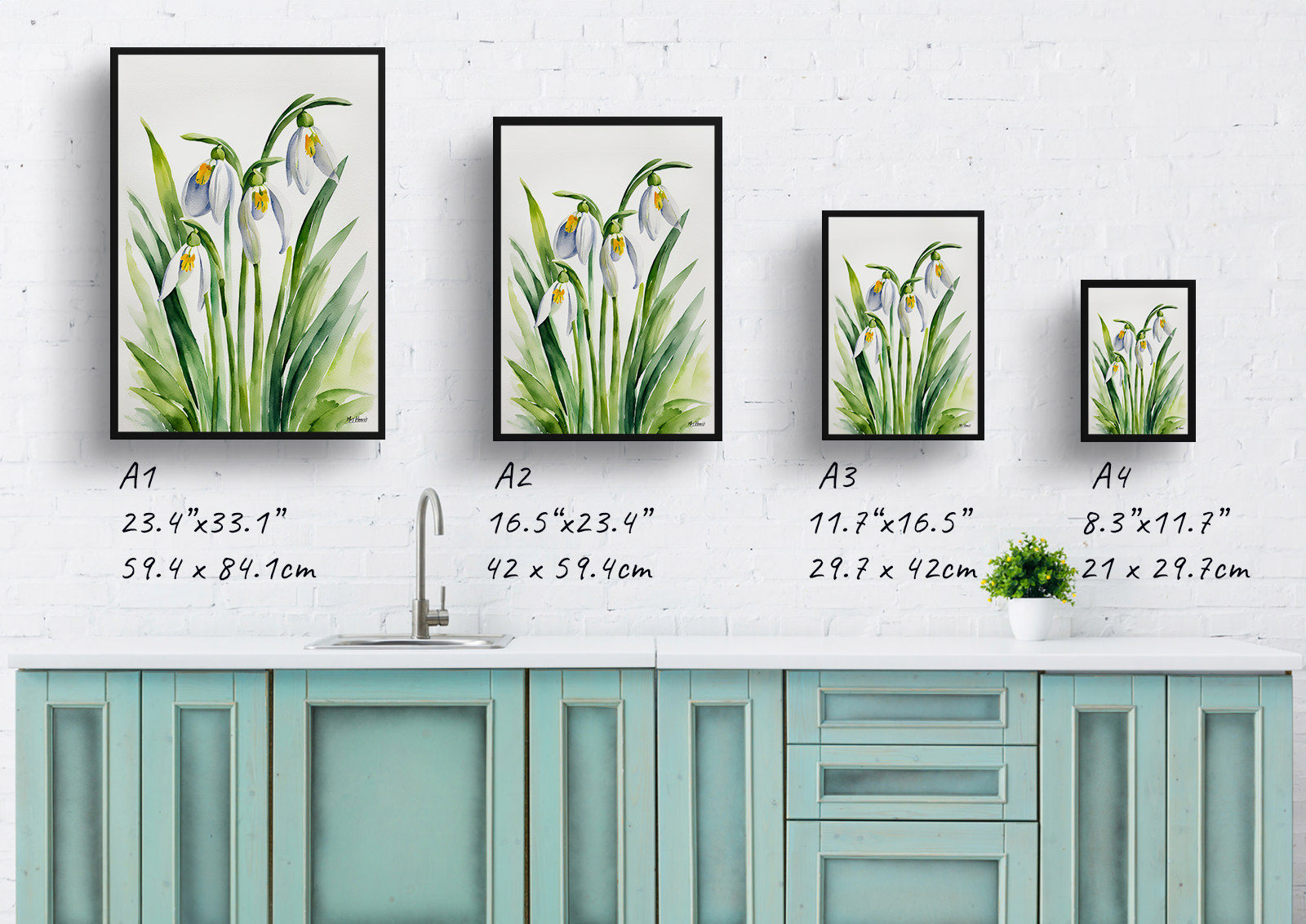 Galanthus Elwesii Minimalist Watercolour Botanical Art Print - Giant Snowdrop Framed Plant Wall Art 6 Galanthus Elwesii Minimalist Watercolour Botanical Art Print - Giant Snowdrop Framed Plant Wall Art - Image 4