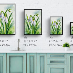 Galanthus Elwesii Watercolour Botanical Art Print - Giant Snowdrop Framed Plant Wall Art 9 watercolour botanical print flowers galanthus elwesii print size comparison