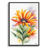 Gazania Minimalist Watercolour Botanical Art Print - Treasure Flower Framed Plant Wall Art 2 watercolour botanical print flowers gazania minimalist front view