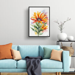 watercolour botanical print flowers gazania minimalist living room