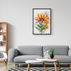 watercolour botanical print flowers gazania minimalist office
