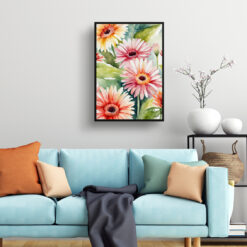 Gerbera Watercolour Botanical Art Print - Jamesonii daisy Framed Plant Wall Art 7 watercolour botanical print flowers gerbera living room