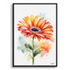 Gerbera Minimalist Watercolour Botanical Art Print - Jamesonii daisy Framed Plant Wall Art 2 watercolour botanical print flowers gerbera minimalist front view