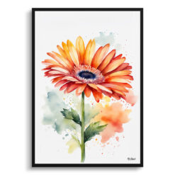 Gerbera Minimalist Watercolour Botanical Art Print - Jamesonii daisy Framed Plant Wall Art