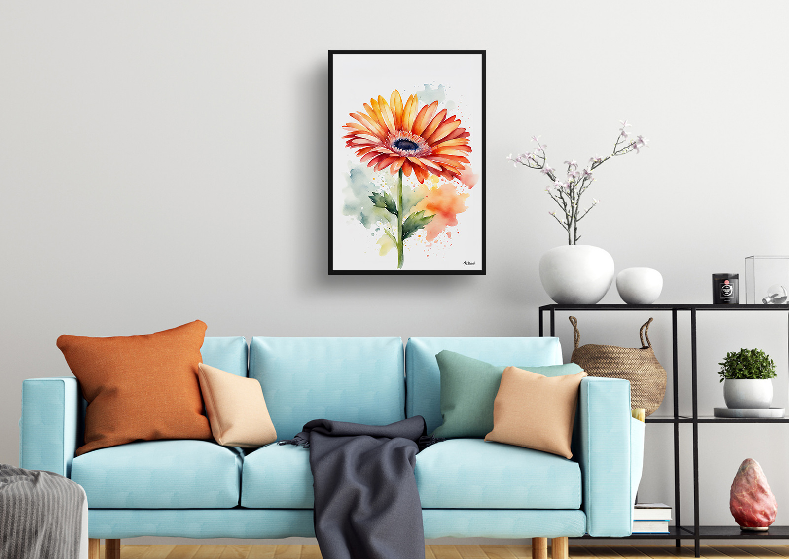 Gerbera Minimalist Watercolour Botanical Art Print - Jamesonii daisy Framed Plant Wall Art 4 Gerbera Minimalist Watercolour Botanical Art Print - Jamesonii daisy Framed Plant Wall Art - Image 2