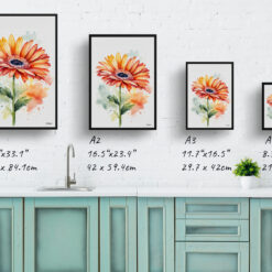 Gerbera Minimalist Watercolour Botanical Art Print - Jamesonii daisy Framed Plant Wall Art 9 watercolour botanical print flowers gerbera minimalist print size comparison
