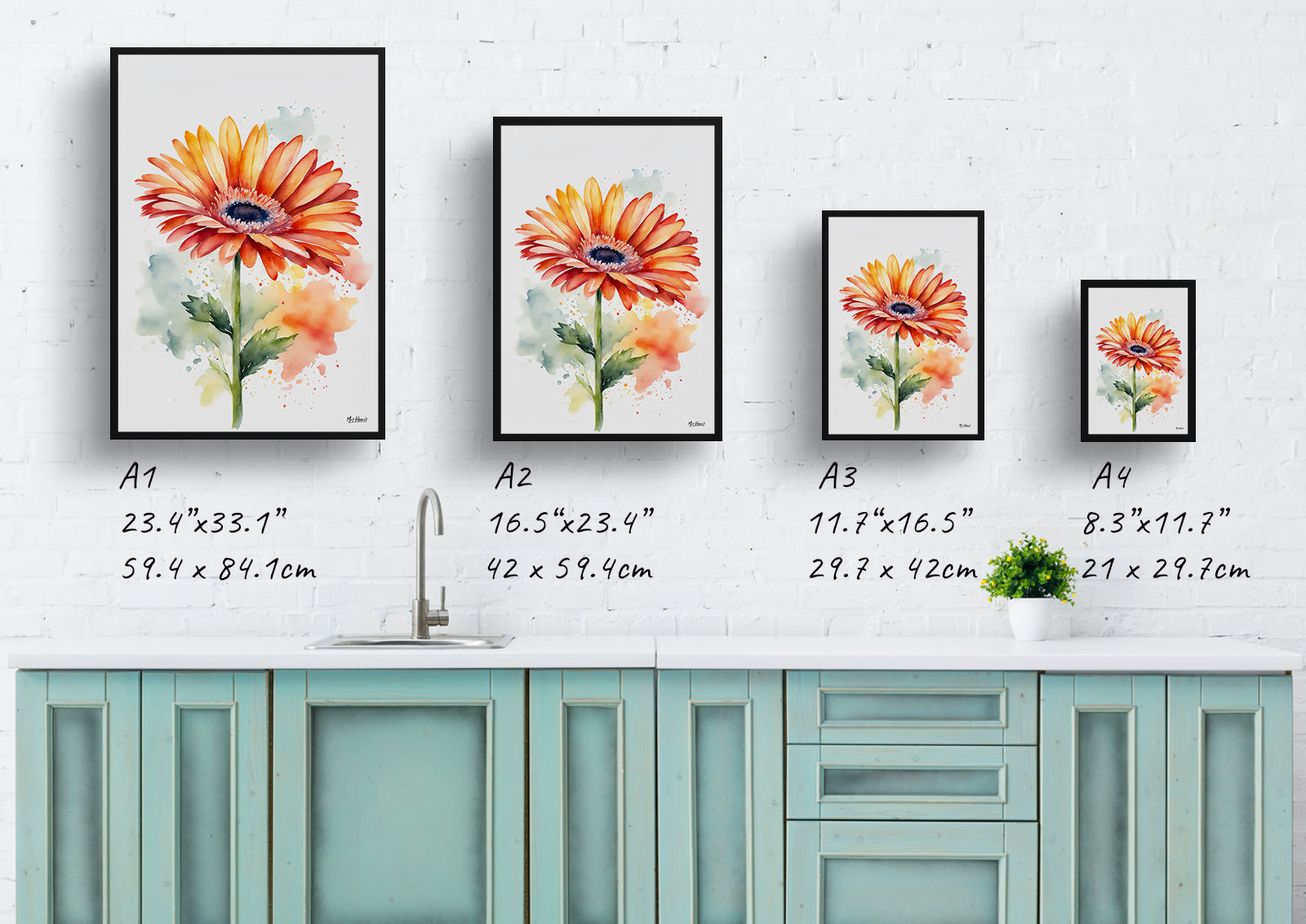 Gerbera Minimalist Watercolour Botanical Art Print - Jamesonii daisy Framed Plant Wall Art 6 Gerbera Minimalist Watercolour Botanical Art Print - Jamesonii daisy Framed Plant Wall Art - Image 4