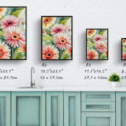 Gerbera Watercolour Botanical Art Print - Jamesonii daisy Framed Plant Wall Art 9 watercolour botanical print flowers gerbera print size comparison