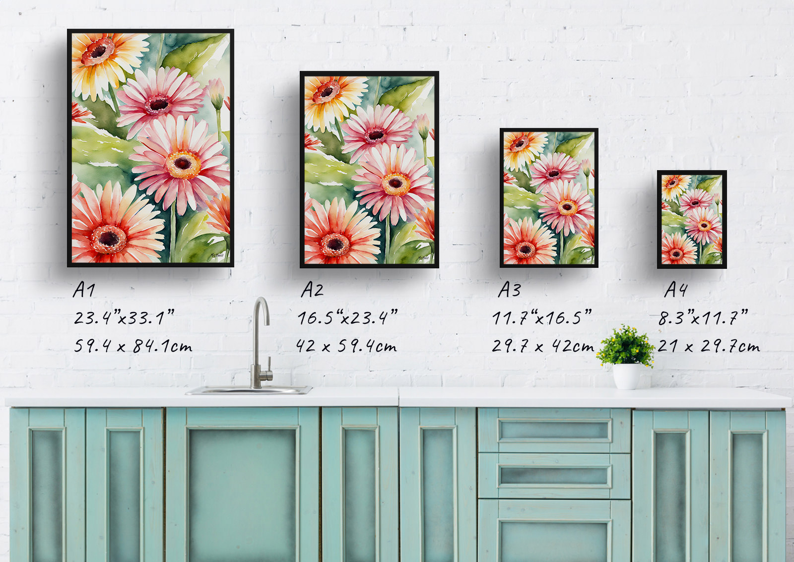 Gerbera Watercolour Botanical Art Print - Jamesonii daisy Framed Plant Wall Art 6 Gerbera Watercolour Botanical Art Print - Jamesonii daisy Framed Plant Wall Art - Image 4