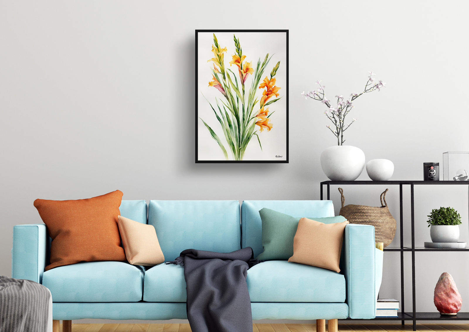 Gladiolus Communis Byzantinus Minimalist Watercolour Botanical Art Print - Sword Lily Framed Plant Wall Art 4 Gladiolus Communis Byzantinus Minimalist Watercolour Botanical Art Print - Sword Lily Framed Plant Wall Art - Image 2