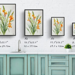 Gladiolus Communis Byzantinus Minimalist Watercolour Botanical Art Print - Sword Lily Framed Plant Wall Art 9 watercolour botanical print flowers gladiolus communis byzantinus minimalist print size comparison