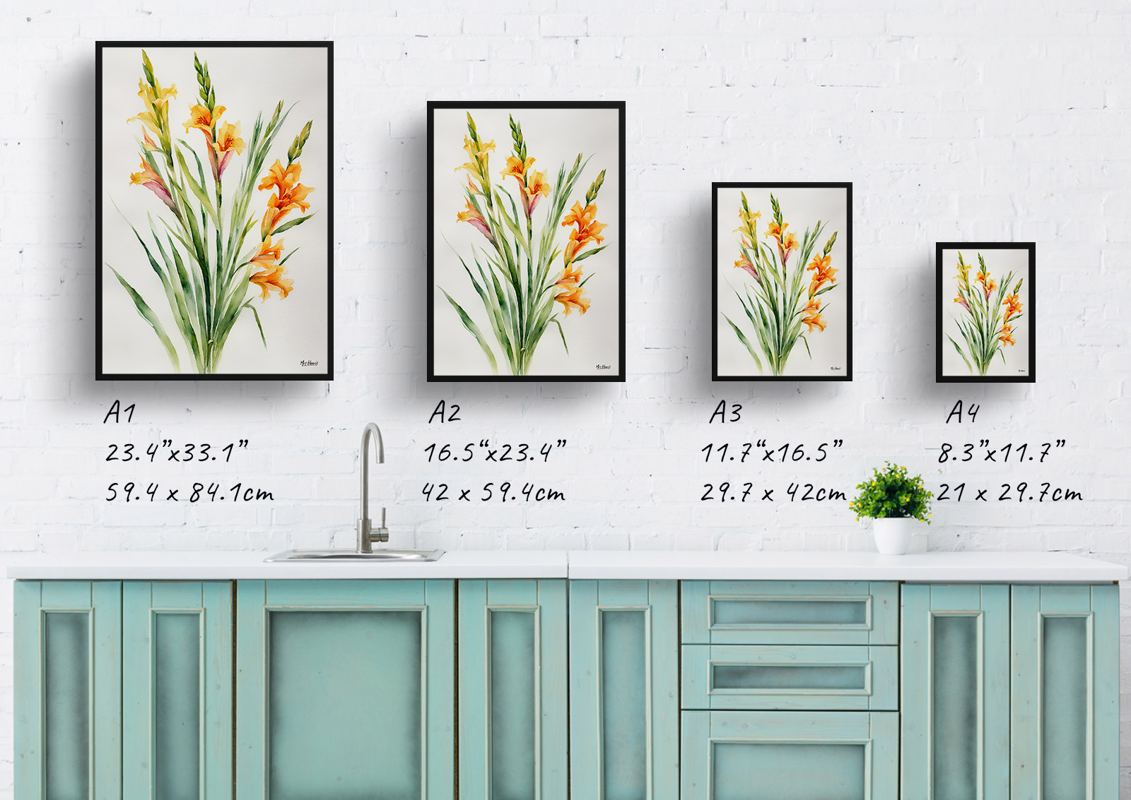 Gladiolus Communis Byzantinus Minimalist Watercolour Botanical Art Print - Sword Lily Framed Plant Wall Art 6 Gladiolus Communis Byzantinus Minimalist Watercolour Botanical Art Print - Sword Lily Framed Plant Wall Art - Image 4
