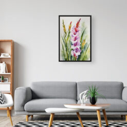 Gladiolus Communis Byzantinus Watercolour Botanical Art Print - Sword Lily Framed Plant Wall Art 8 watercolour botanical print flowers gladiolus communis byzantinus office