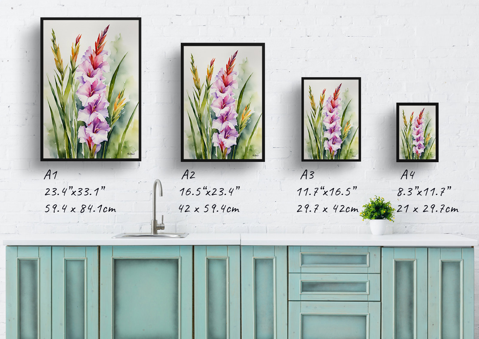 Gladiolus Communis Byzantinus Watercolour Botanical Art Print - Sword Lily Framed Plant Wall Art 6 Gladiolus Communis Byzantinus Watercolour Botanical Art Print - Sword Lily Framed Plant Wall Art - Image 4