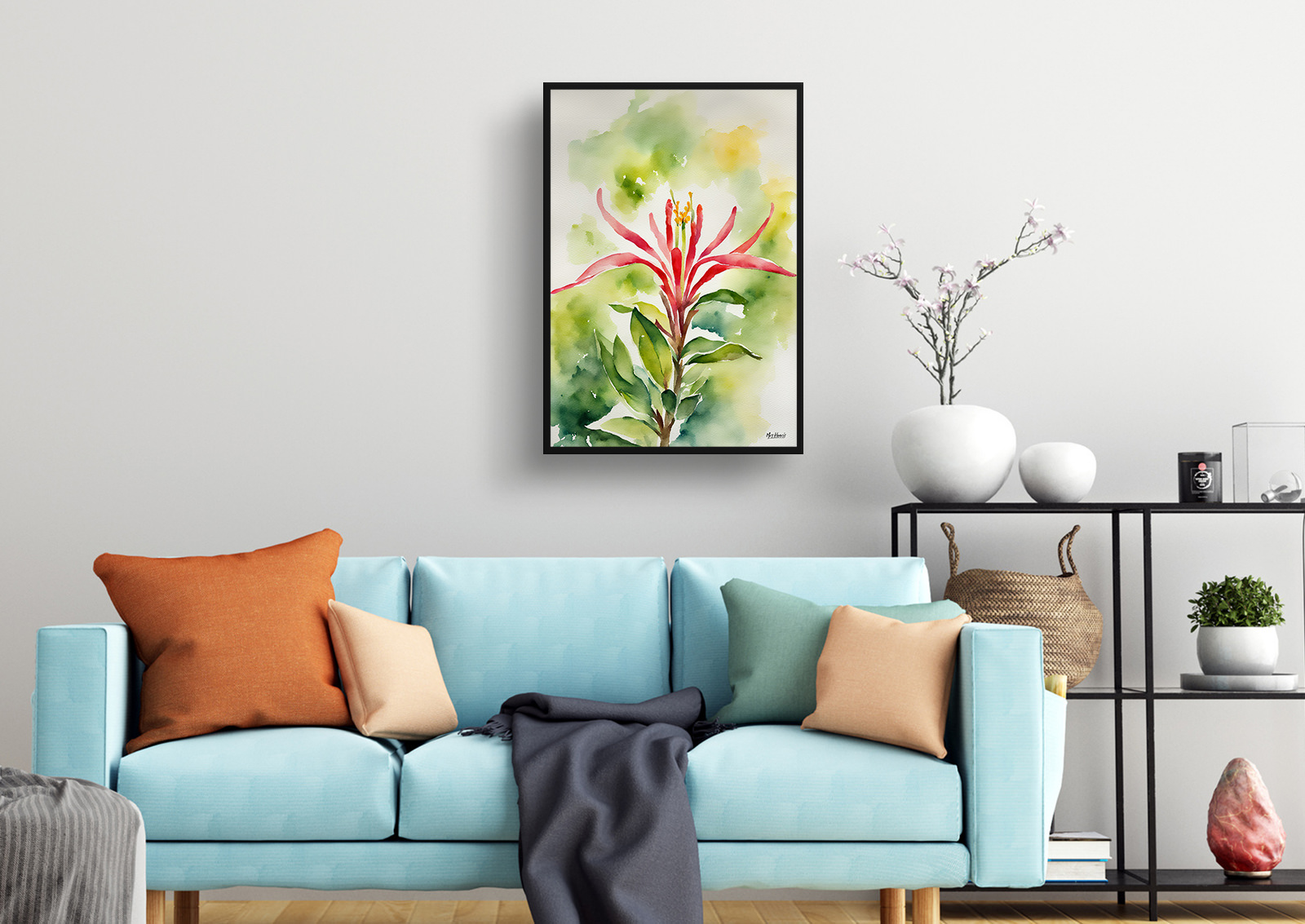 honeysuckle Watercolour Botanical Art Print - Trumpet Flower Framed Plant Wall Art 4 honeysuckle Watercolour Botanical Art Print - Trumpet Flower Framed Plant Wall Art - Image 2