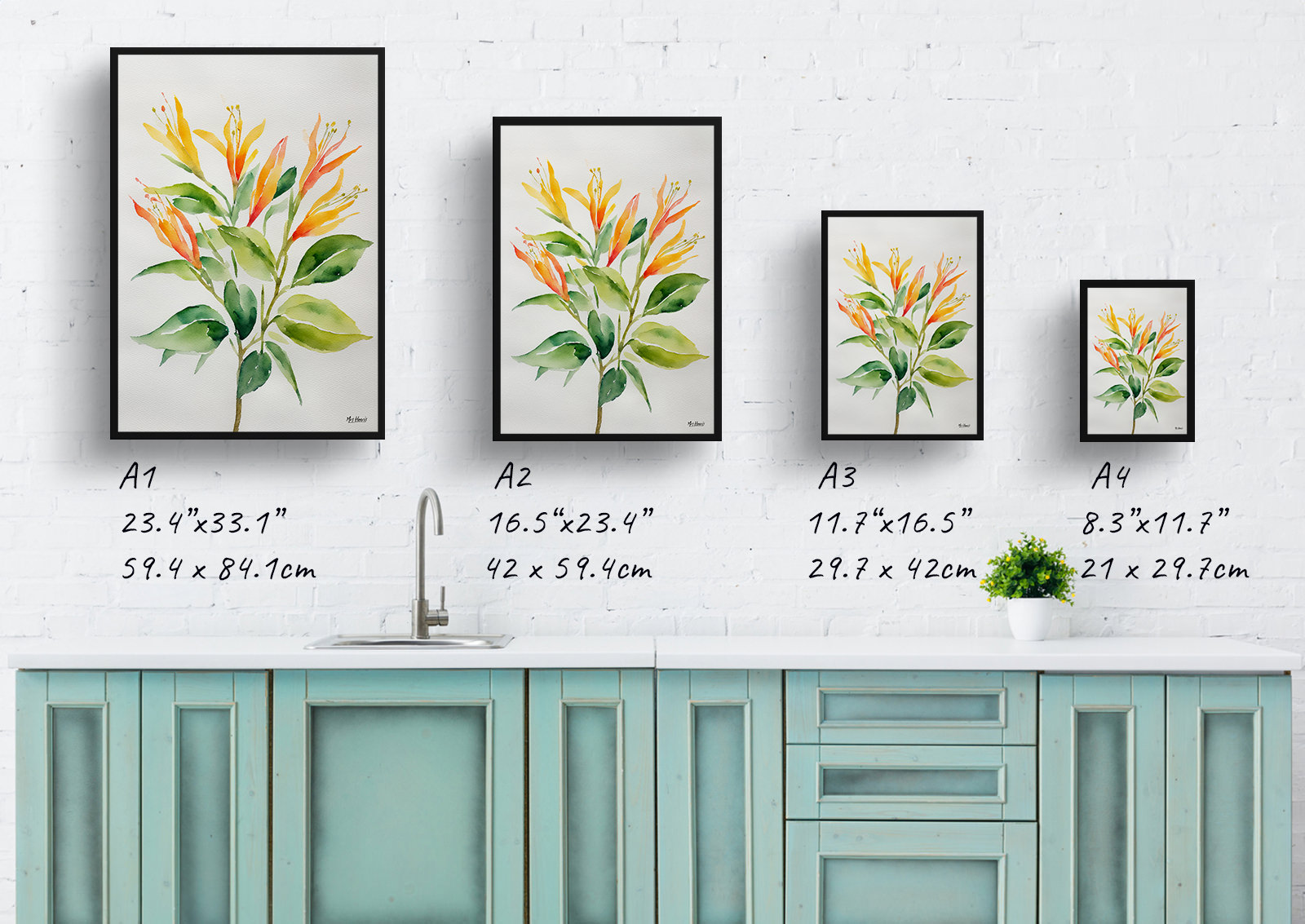 Honeysuckle Minimalist Watercolour Botanical Art Print - Trumpet Flower Framed Plant Wall Art 6 Honeysuckle Minimalist Watercolour Botanical Art Print - Trumpet Flower Framed Plant Wall Art - Image 4