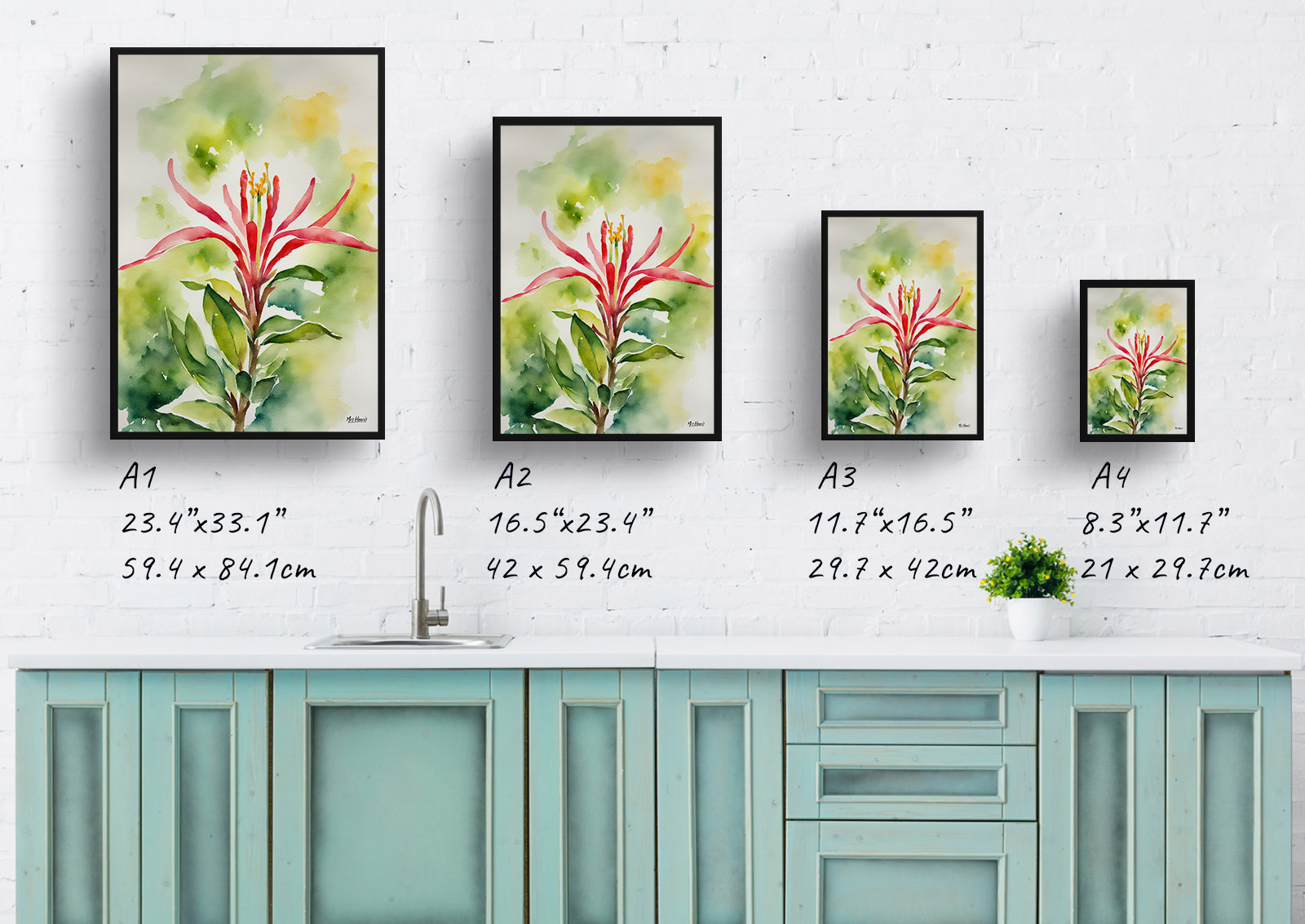honeysuckle Watercolour Botanical Art Print - Trumpet Flower Framed Plant Wall Art 6 honeysuckle Watercolour Botanical Art Print - Trumpet Flower Framed Plant Wall Art - Image 4