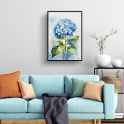 watercolour botanical print flowers hydrangea living room