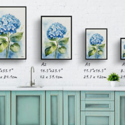 watercolour botanical print flowers hydrangea print size comparison