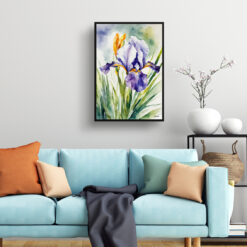watercolour botanical print flowers iris living room