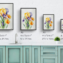Iris Minimalist Watercolour Botanical Art Print - Fleur-de-lis Framed Plant Wall Art 9 watercolour botanical print flowers iris minimalist print size comparison