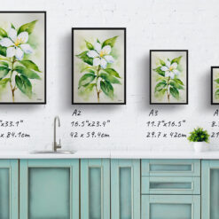 watercolour botanical print flowers jasmine print size comparison