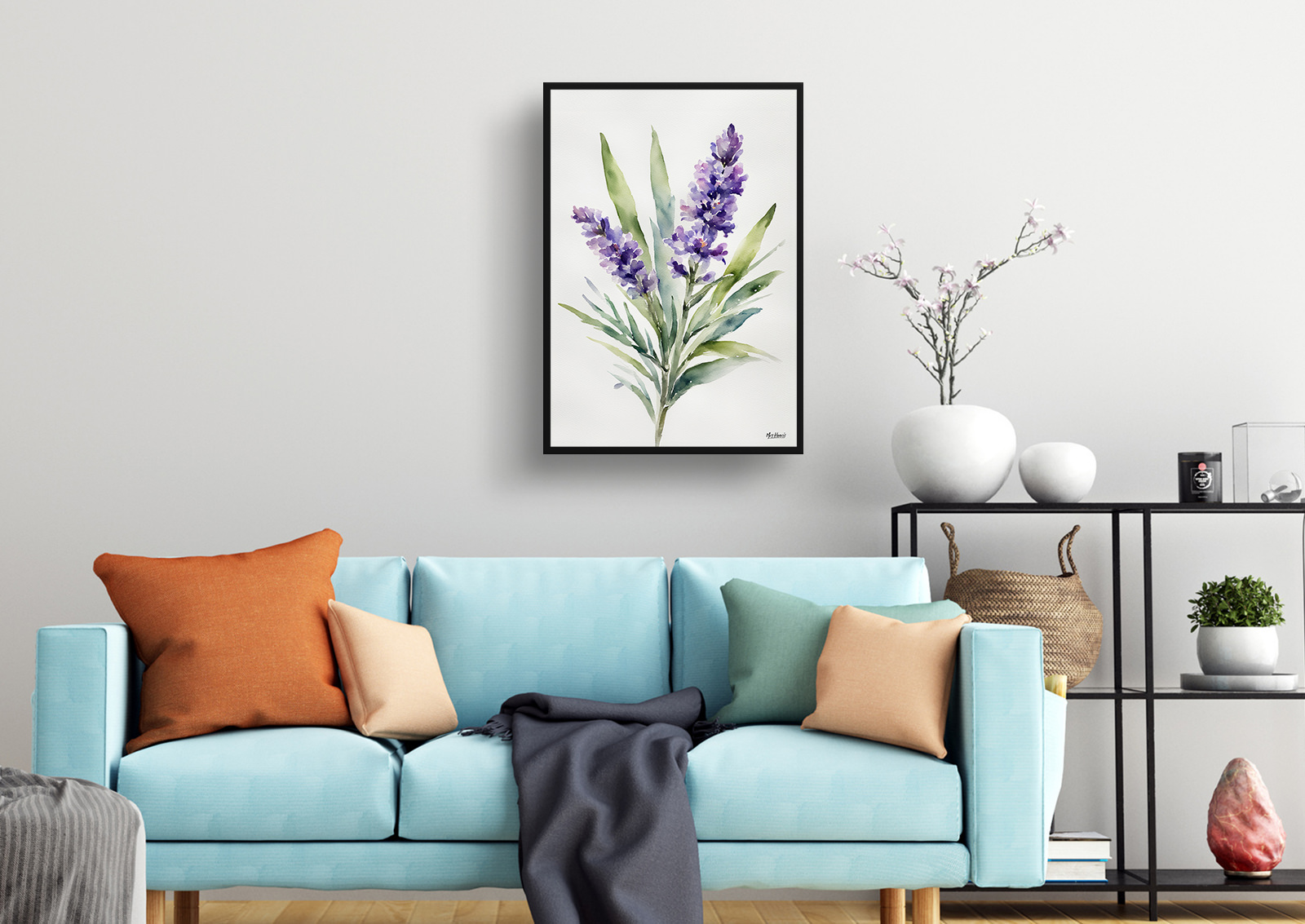 Lavender Minimalist Watercolour Botanical Art Print - English Framed Plant Wall Art 4 Lavender Minimalist Watercolour Botanical Art Print - English Framed Plant Wall Art - Image 2