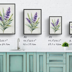 Lavender Minimalist Watercolour Botanical Art Print - English Framed Plant Wall Art 9 watercolour botanical print flowers lavender minimalist print size comparison