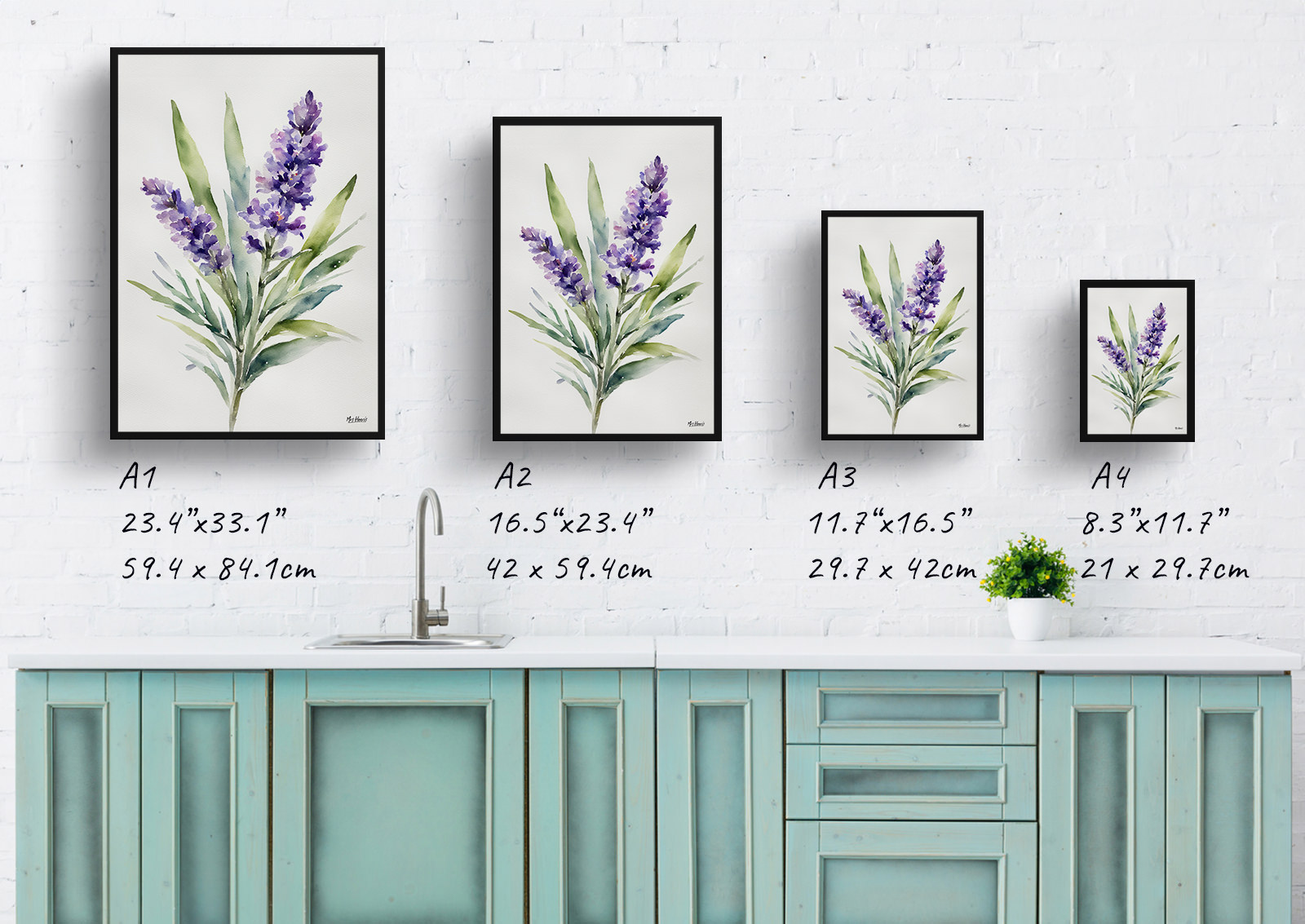 Lavender Minimalist Watercolour Botanical Art Print - English Framed Plant Wall Art 6 Lavender Minimalist Watercolour Botanical Art Print - English Framed Plant Wall Art - Image 4