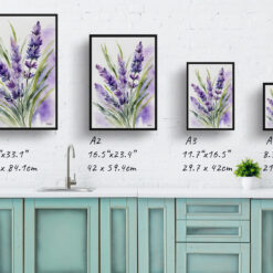 Lavender Watercolour Botanical Art Print - English Framed Plant Wall Art 9 watercolour botanical print flowers lavender print size comparison