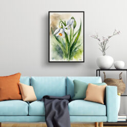 Leucojum Aestivum Gravetye Watercolour Botanical Art Print - Giant Snowflake Framed Plant Wall Art 7 watercolour botanical print flowers leucojum aestivum gravetye giant living room