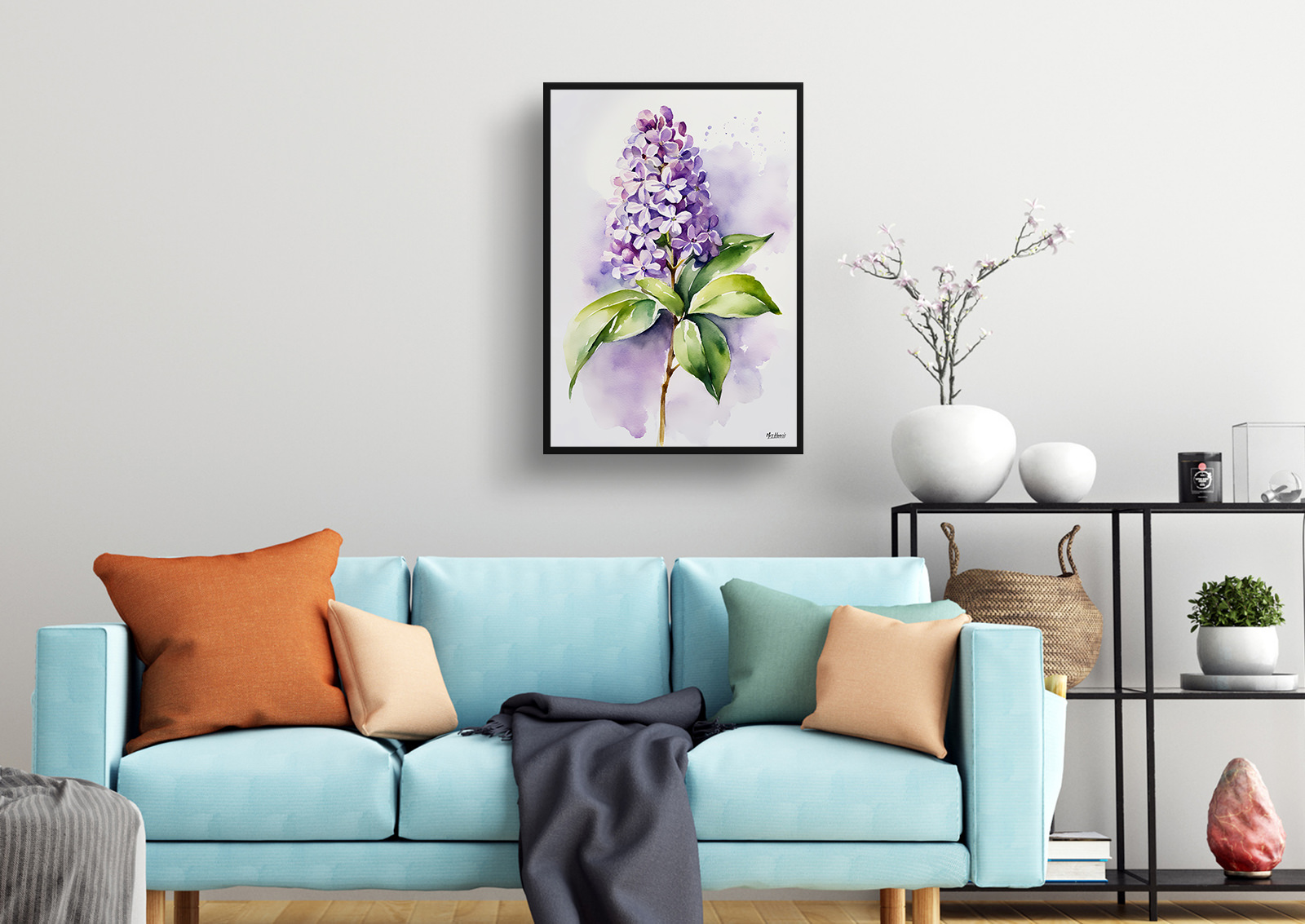 Lilac Minimalist Watercolour Botanical Art Print - French Framed Plant Wall Art 4 Lilac Minimalist Watercolour Botanical Art Print - French Framed Plant Wall Art - Image 2