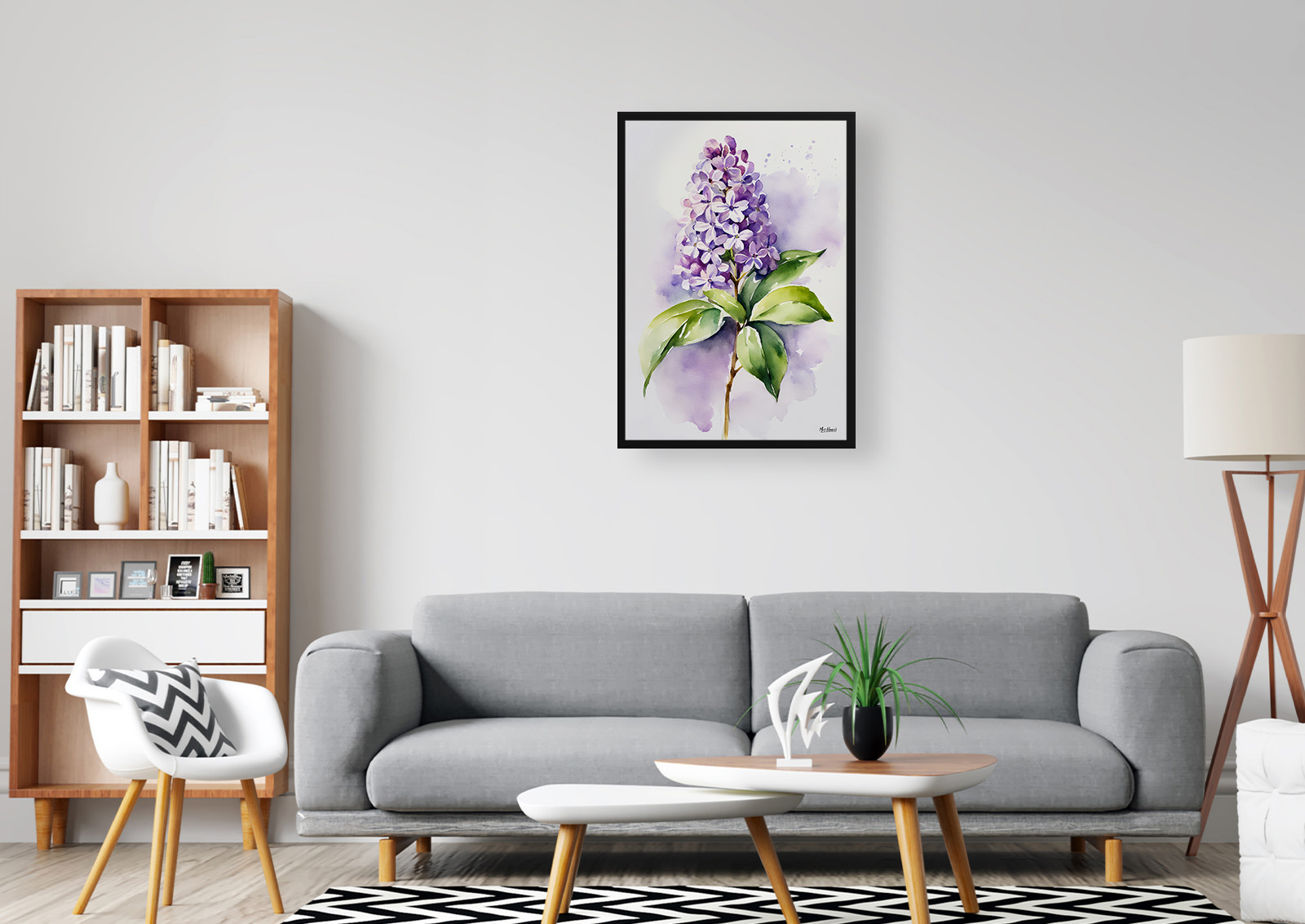 Lilac Minimalist Watercolour Botanical Art Print - French Framed Plant Wall Art 5 Lilac Minimalist Watercolour Botanical Art Print - French Framed Plant Wall Art - Image 3