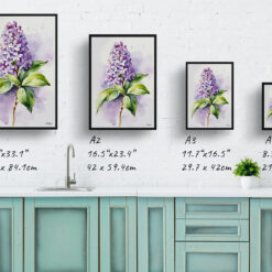 Lilac Minimalist Watercolour Botanical Art Print - French Framed Plant Wall Art 9 watercolour botanical print flowers lilac minimalist print size comparison
