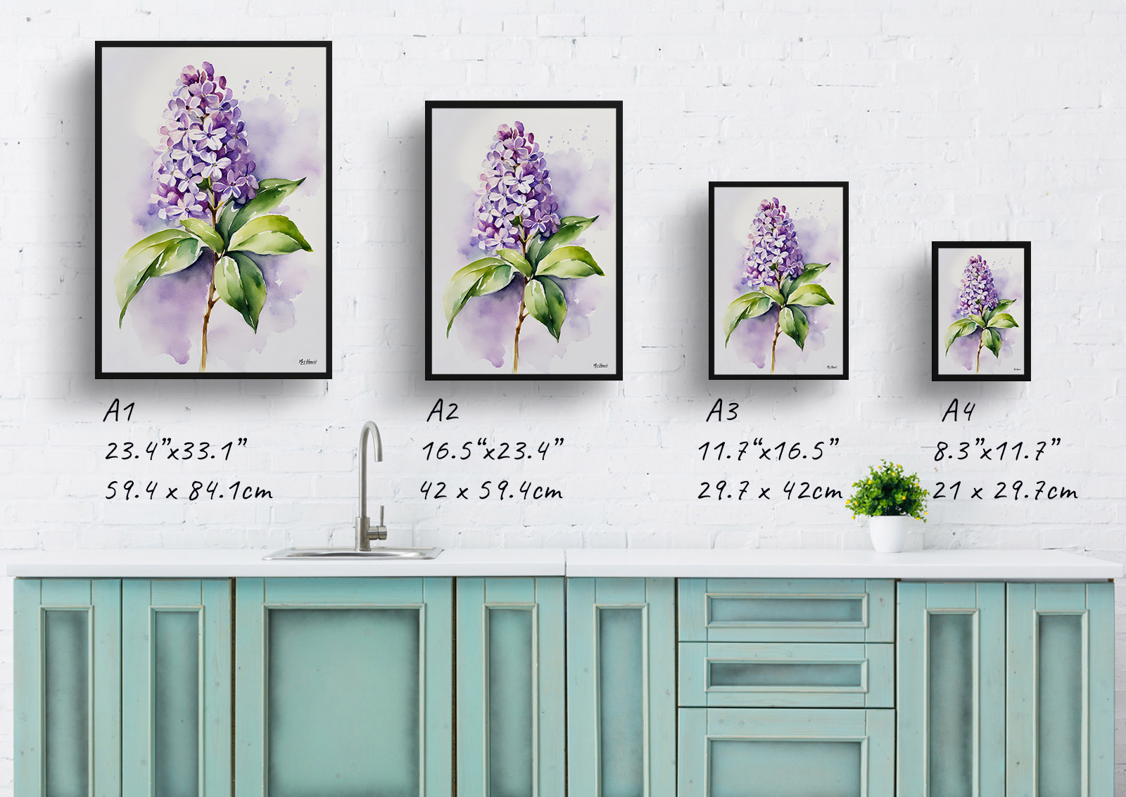 Lilac Minimalist Watercolour Botanical Art Print - French Framed Plant Wall Art 6 Lilac Minimalist Watercolour Botanical Art Print - French Framed Plant Wall Art - Image 4