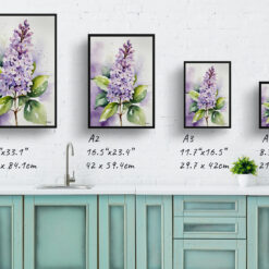 Lilac Watercolour Botanical Art Print - French Framed Plant Wall Art 9 watercolour botanical print flowers lilac print size comparison