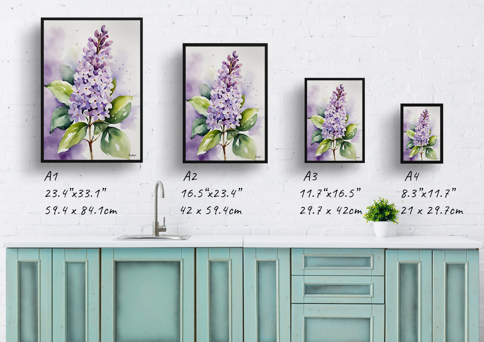 Lilac Watercolour Botanical Art Print - French Framed Plant Wall Art 6 Lilac Watercolour Botanical Art Print - French Framed Plant Wall Art - Image 4