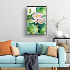 watercolour botanical print flowers lotus flower living room