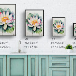 Lotus flower Minimalist Watercolour Botanical Art Print - Sacred Framed Plant Wall Art 9 watercolour botanical print flowers lotus flower minimalist print size comparison