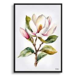 Magnolia Minimalist Watercolour Botanical Art Print - Evergreen Bull Bay Framed Plant Wall Art