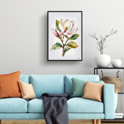 Magnolia Minimalist Watercolour Botanical Art Print - Evergreen Bull Bay Framed Plant Wall Art 7 watercolour botanical print flowers magnolia minimalist living room