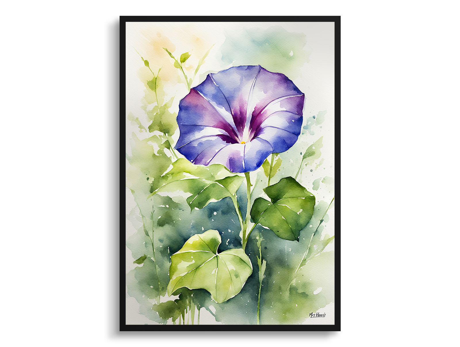 Morning Glory Watercolour Botanical Art Print - Blue Framed Plant Wall Art 3 Morning Glory Watercolour Botanical Art Print - Blue Framed Plant Wall Art