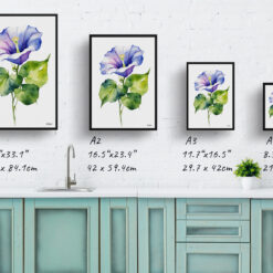 watercolour botanical print flowers morning glory minimalist print size comparison