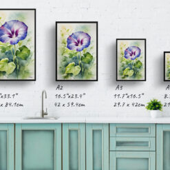 Morning Glory Watercolour Botanical Art Print - Blue Framed Plant Wall Art 9 watercolour botanical print flowers morning glory print size comparison