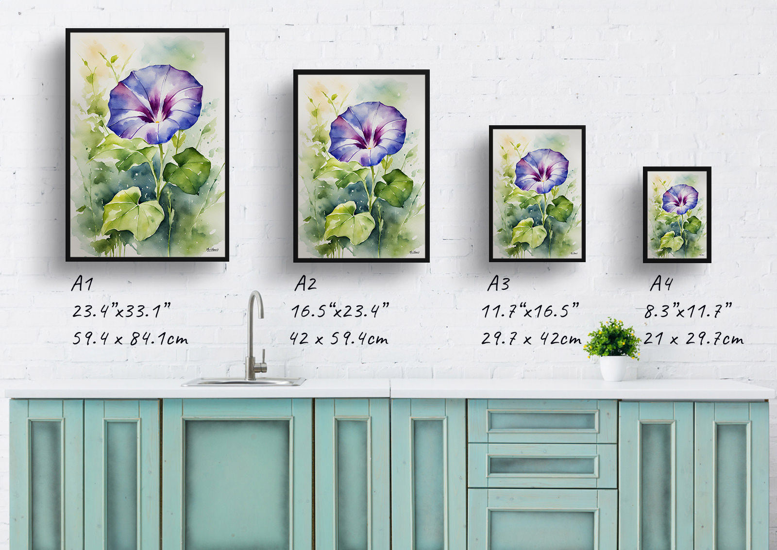 Morning Glory Watercolour Botanical Art Print - Blue Framed Plant Wall Art 6 Morning Glory Watercolour Botanical Art Print - Blue Framed Plant Wall Art - Image 4