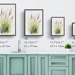 Muhlenbergia capillaris Minimalist Watercolour Botanical Art Print - Hairawn Muhly Framed Plant Wall Art 9 watercolour botanical print flowers muhlenbergia capillaris hairawn muhly minimalist print size comparison