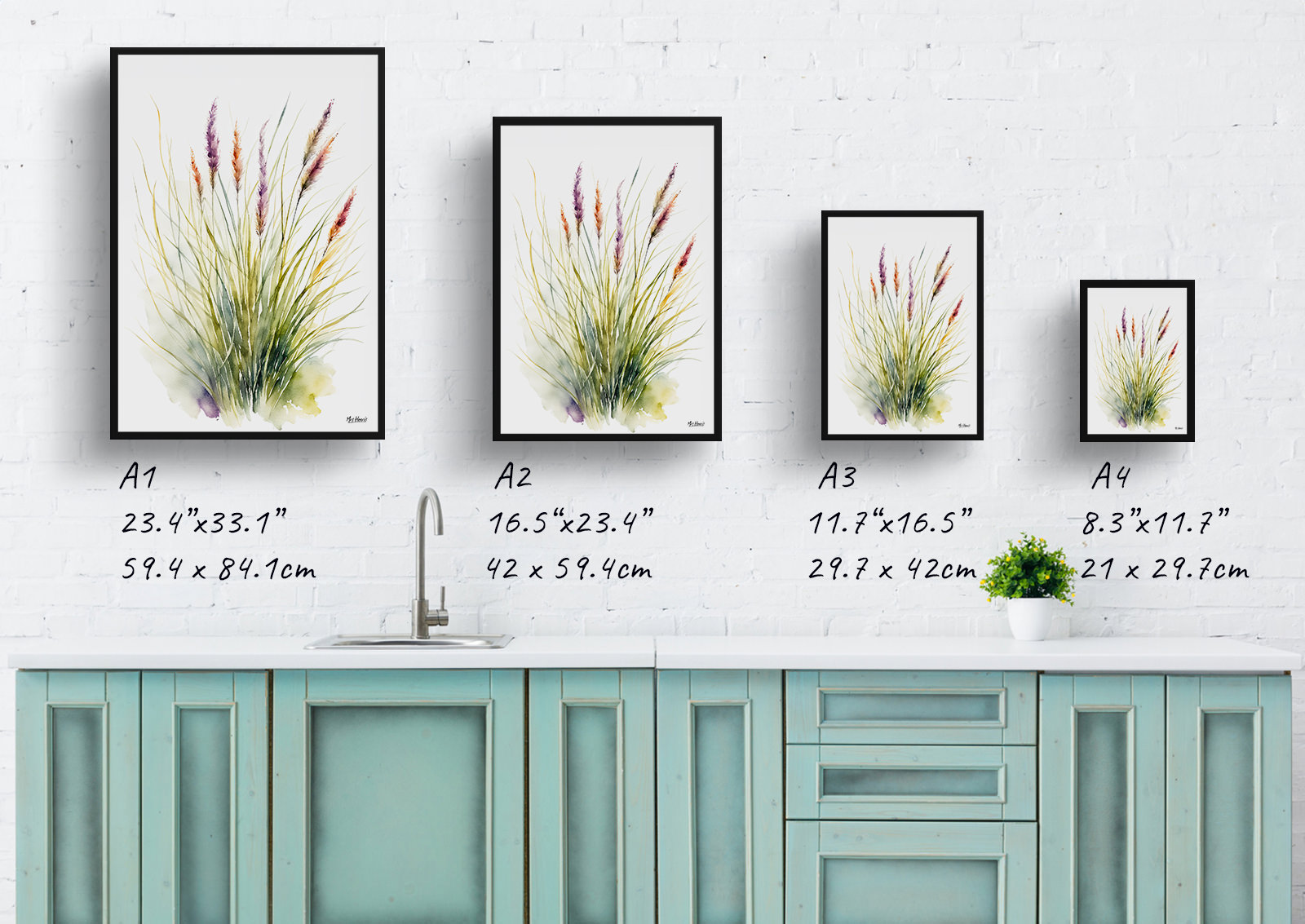 Muhlenbergia capillaris Minimalist Watercolour Botanical Art Print - Hairawn Muhly Framed Plant Wall Art 6 Muhlenbergia capillaris Minimalist Watercolour Botanical Art Print - Hairawn Muhly Framed Plant Wall Art - Image 4