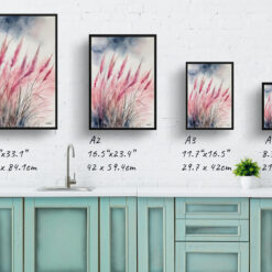 Muhlenbergia capillaris Watercolour Botanical Art Print - Hairawn Muhly Framed Plant Wall Art 9 watercolour botanical print flowers muhlenbergia capillaris hairawn muhly print size comparison