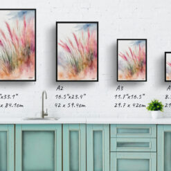 Muhlenbergia capillaris Watercolour Botanical Art Print - Hairawn Muhly Wash Framed Plant Wall Art 9 watercolour botanical print flowers muhlenbergia capillaris hairawn muhly wash print size comparison