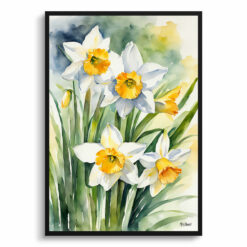Narcissus Hawera Watercolour Botanical Art Print - Daffodil Framed Plant Wall Art